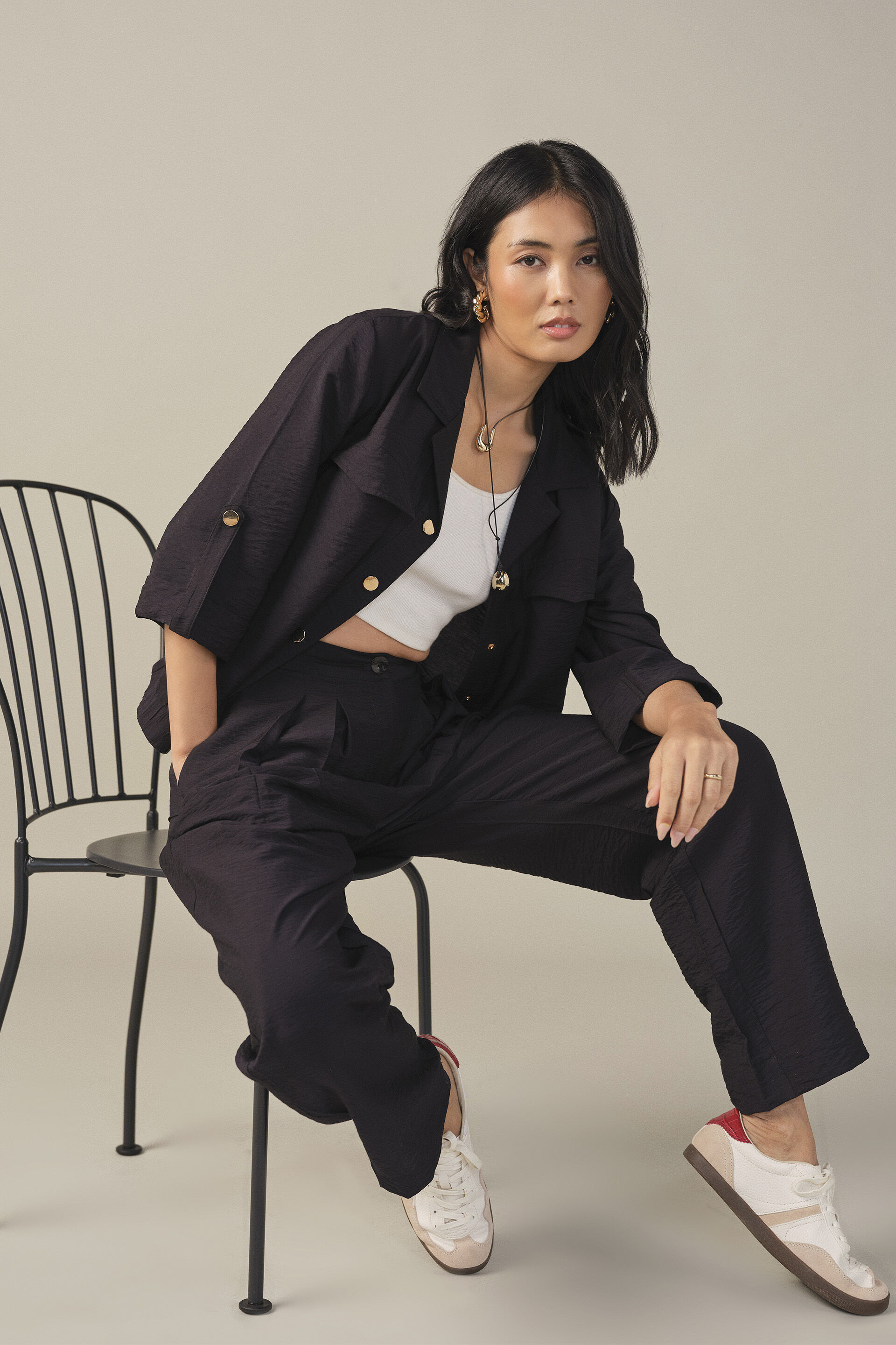 Relaxed Solid Co-ord Set in Black, Black, image 2